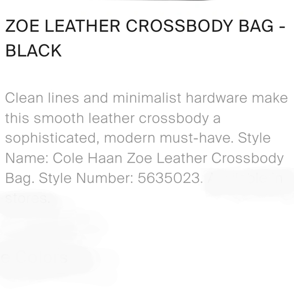 Cole Haan Zoe Crossbody Purse Black Leather Goldtone Hardware Adjustable Strap - Picture 13 of 16